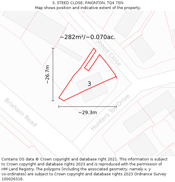 3, STEED CLOSE, PAIGNTON, TQ4 7SN: Plot and title map