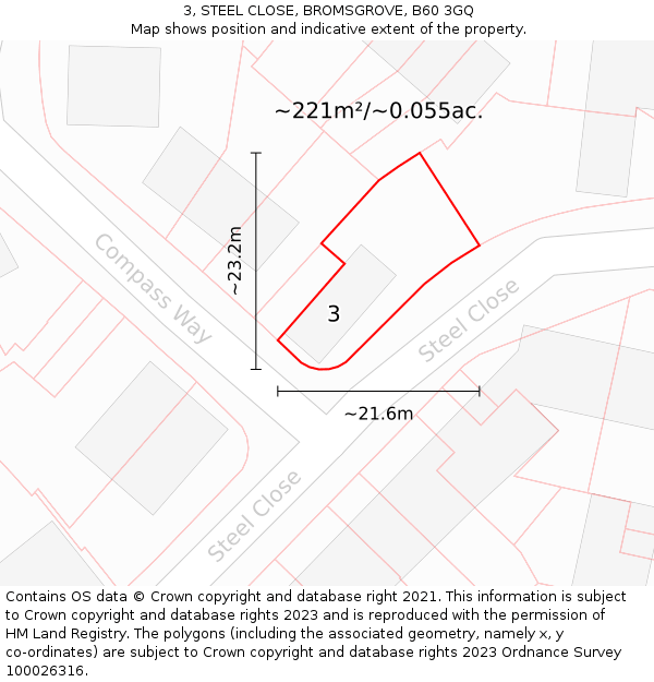 3, STEEL CLOSE, BROMSGROVE, B60 3GQ: Plot and title map