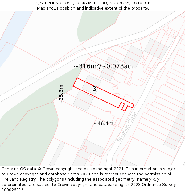 3, STEPHEN CLOSE, LONG MELFORD, SUDBURY, CO10 9TR: Plot and title map