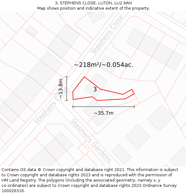 3, STEPHENS CLOSE, LUTON, LU2 9AN: Plot and title map