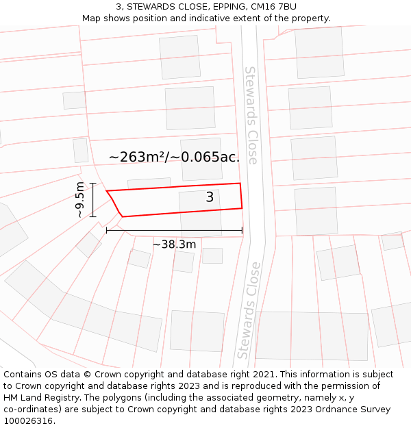 3, STEWARDS CLOSE, EPPING, CM16 7BU: Plot and title map