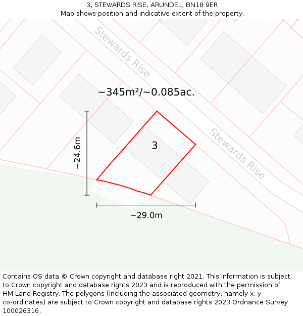 3, STEWARDS RISE, ARUNDEL, BN18 9ER: Plot and title map