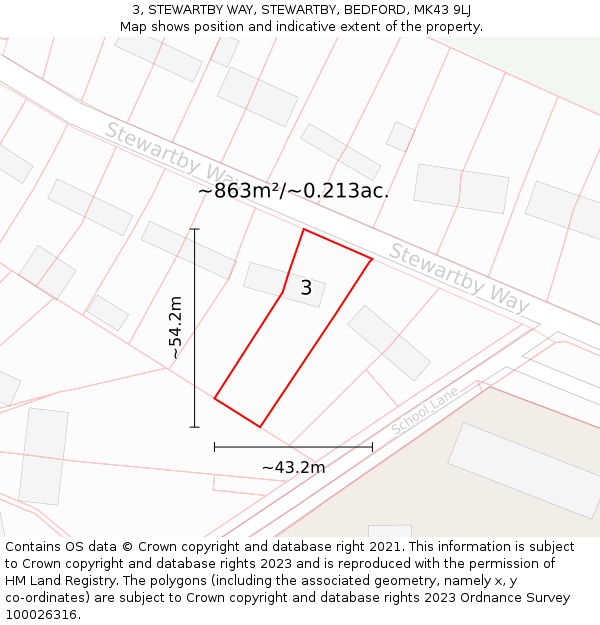 3, STEWARTBY WAY, STEWARTBY, BEDFORD, MK43 9LJ: Plot and title map