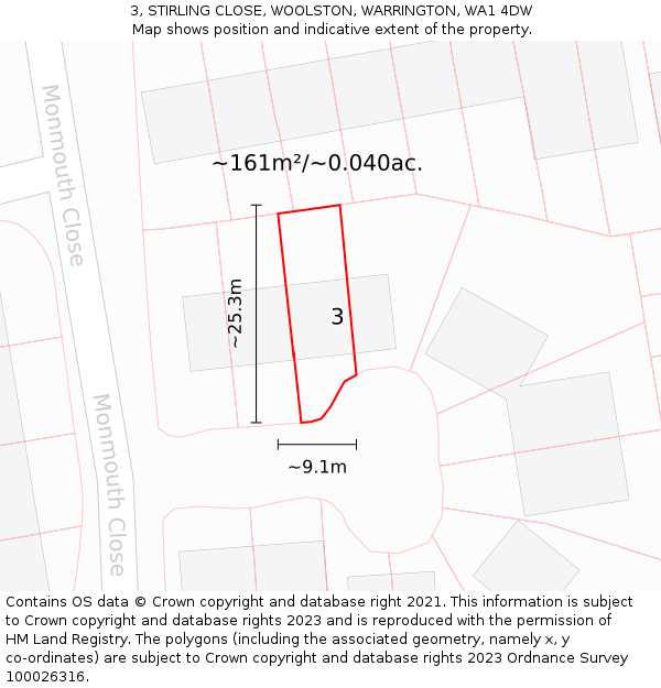 3, STIRLING CLOSE, WOOLSTON, WARRINGTON, WA1 4DW: Plot and title map
