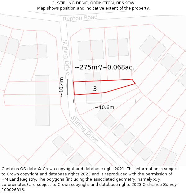 3, STIRLING DRIVE, ORPINGTON, BR6 9DW: Plot and title map