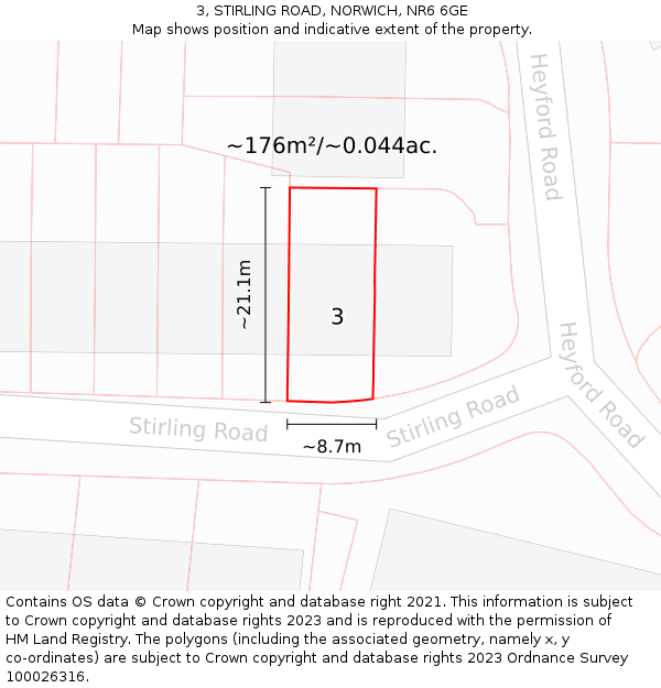 3, STIRLING ROAD, NORWICH, NR6 6GE: Plot and title map