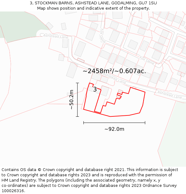 3, STOCKMAN BARNS, ASHSTEAD LANE, GODALMING, GU7 1SU: Plot and title map