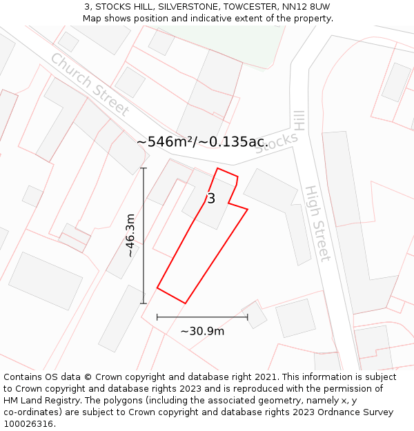 3, STOCKS HILL, SILVERSTONE, TOWCESTER, NN12 8UW: Plot and title map