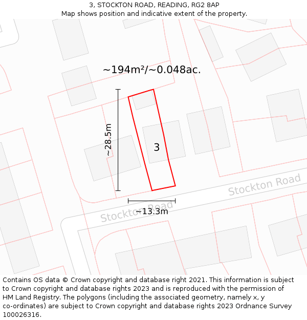3, STOCKTON ROAD, READING, RG2 8AP: Plot and title map