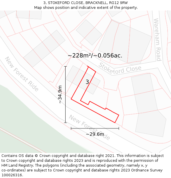 3, STOKEFORD CLOSE, BRACKNELL, RG12 9RW: Plot and title map