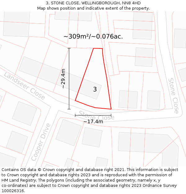 3, STONE CLOSE, WELLINGBOROUGH, NN8 4HD: Plot and title map