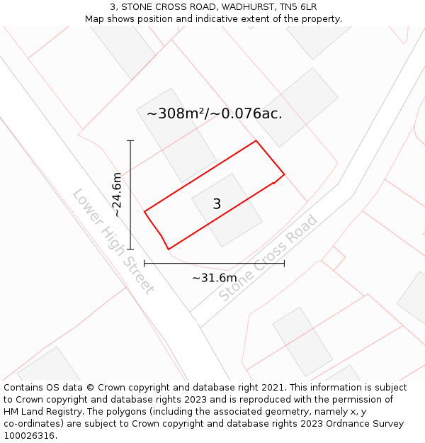 3, STONE CROSS ROAD, WADHURST, TN5 6LR: Plot and title map