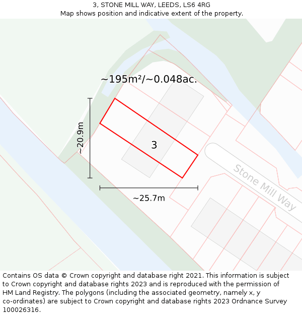 3, STONE MILL WAY, LEEDS, LS6 4RG: Plot and title map