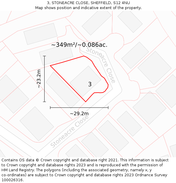 3, STONEACRE CLOSE, SHEFFIELD, S12 4NU: Plot and title map