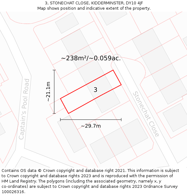3, STONECHAT CLOSE, KIDDERMINSTER, DY10 4JF: Plot and title map