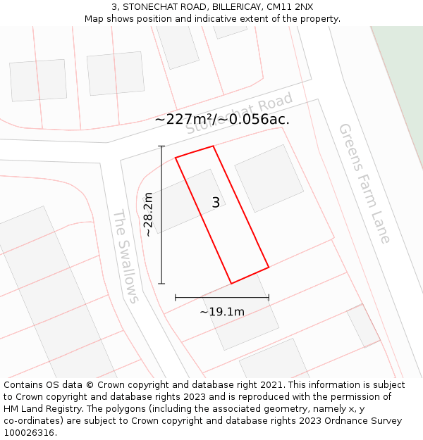 3, STONECHAT ROAD, BILLERICAY, CM11 2NX: Plot and title map