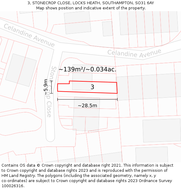 3, STONECROP CLOSE, LOCKS HEATH, SOUTHAMPTON, SO31 6AY: Plot and title map