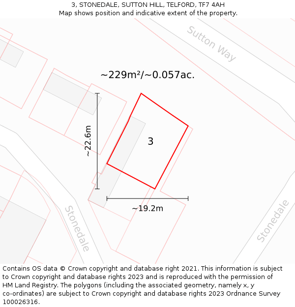 3, STONEDALE, SUTTON HILL, TELFORD, TF7 4AH: Plot and title map