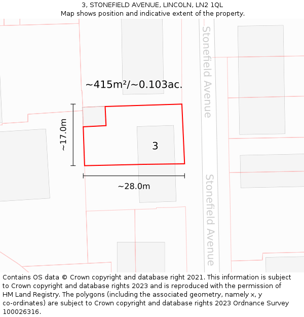 3, STONEFIELD AVENUE, LINCOLN, LN2 1QL: Plot and title map