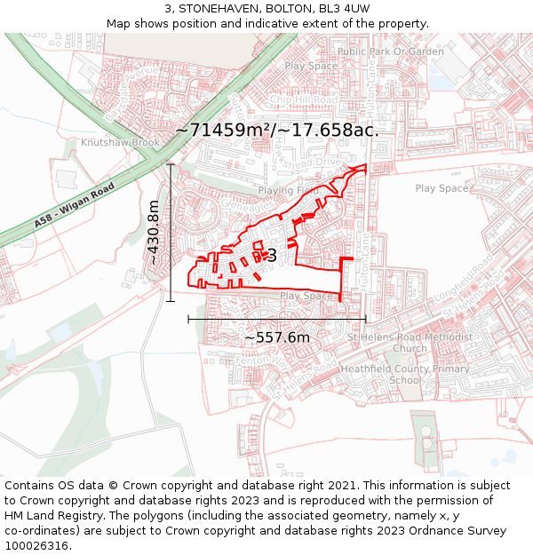 3, STONEHAVEN, BOLTON, BL3 4UW: Plot and title map