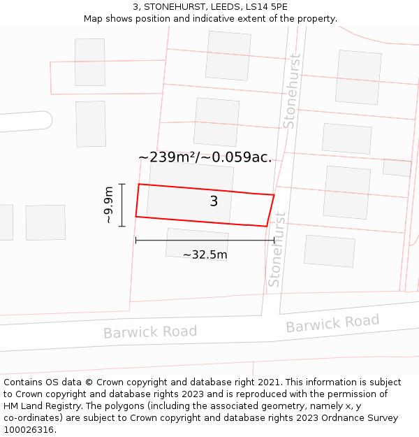 3, STONEHURST, LEEDS, LS14 5PE: Plot and title map