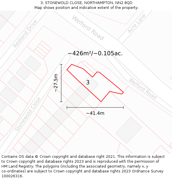3, STONEWOLD CLOSE, NORTHAMPTON, NN2 8QD: Plot and title map