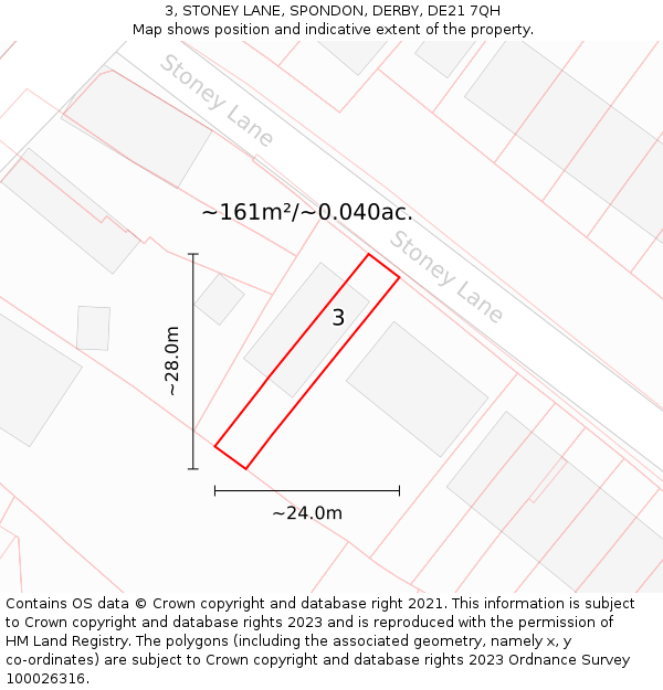 3, STONEY LANE, SPONDON, DERBY, DE21 7QH: Plot and title map