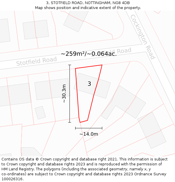 3, STOTFIELD ROAD, NOTTINGHAM, NG8 4DB: Plot and title map