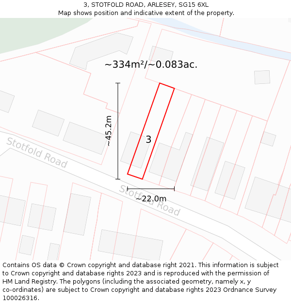3, STOTFOLD ROAD, ARLESEY, SG15 6XL: Plot and title map