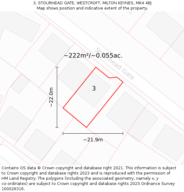 3, STOURHEAD GATE, WESTCROFT, MILTON KEYNES, MK4 4BJ: Plot and title map