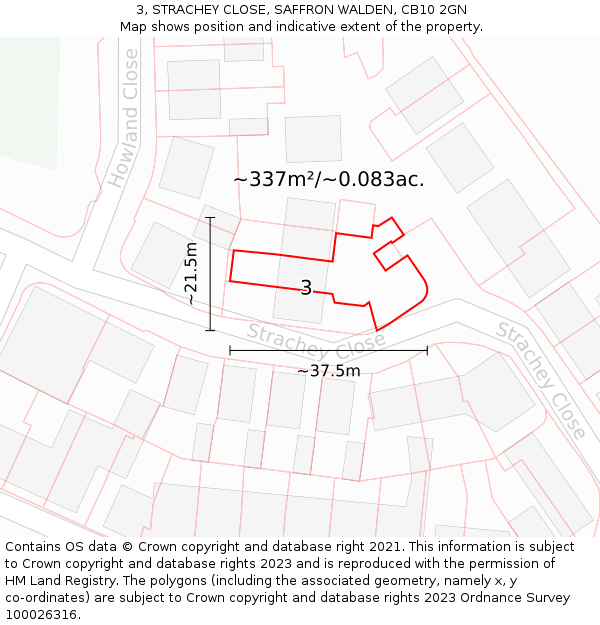 3, STRACHEY CLOSE, SAFFRON WALDEN, CB10 2GN: Plot and title map