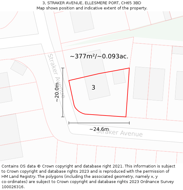 3, STRAKER AVENUE, ELLESMERE PORT, CH65 3BD: Plot and title map