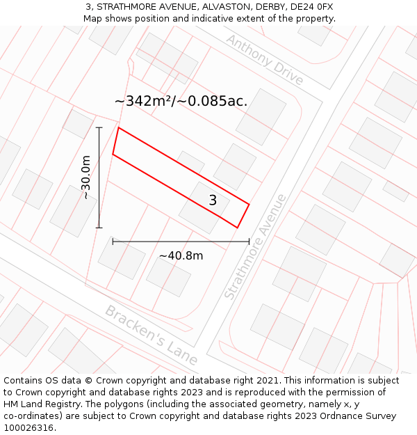 3, STRATHMORE AVENUE, ALVASTON, DERBY, DE24 0FX: Plot and title map