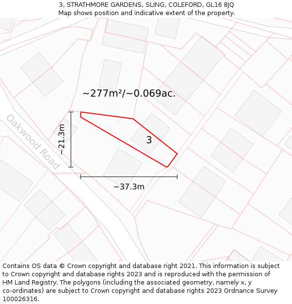 3, STRATHMORE GARDENS, SLING, COLEFORD, GL16 8JQ: Plot and title map