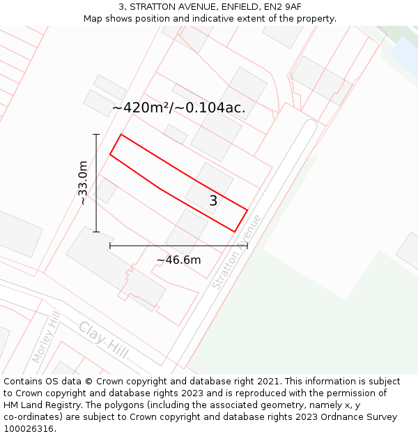 3, STRATTON AVENUE, ENFIELD, EN2 9AF: Plot and title map