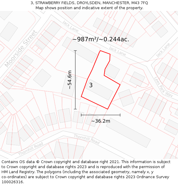 3, STRAWBERRY FIELDS, DROYLSDEN, MANCHESTER, M43 7FQ: Plot and title map