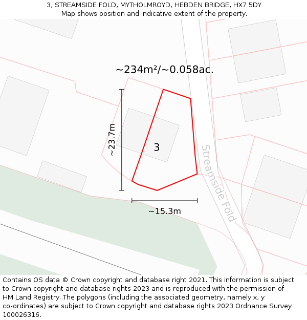 3, STREAMSIDE FOLD, MYTHOLMROYD, HEBDEN BRIDGE, HX7 5DY: Plot and title map