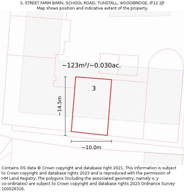 3, STREET FARM BARN, SCHOOL ROAD, TUNSTALL, WOODBRIDGE, IP12 2JF: Plot and title map