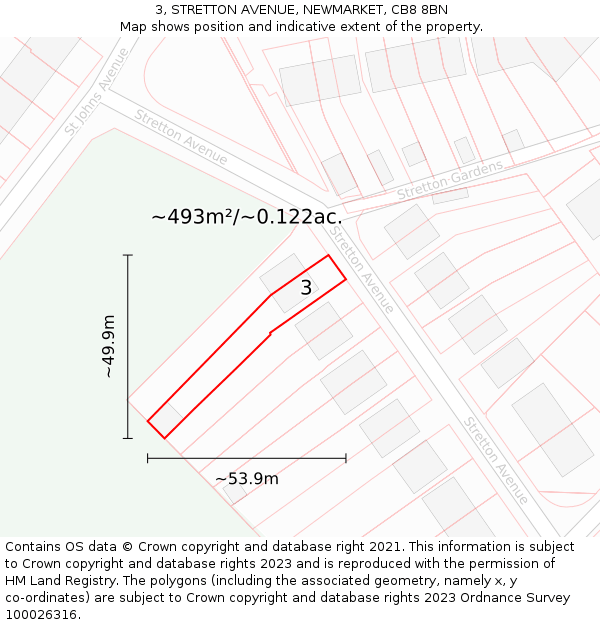3, STRETTON AVENUE, NEWMARKET, CB8 8BN: Plot and title map