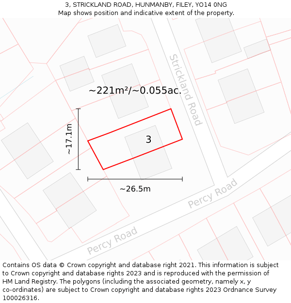 3, STRICKLAND ROAD, HUNMANBY, FILEY, YO14 0NG: Plot and title map