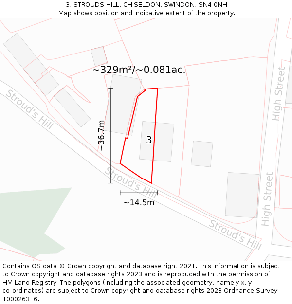 3, STROUDS HILL, CHISELDON, SWINDON, SN4 0NH: Plot and title map
