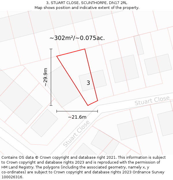 3, STUART CLOSE, SCUNTHORPE, DN17 2RL: Plot and title map