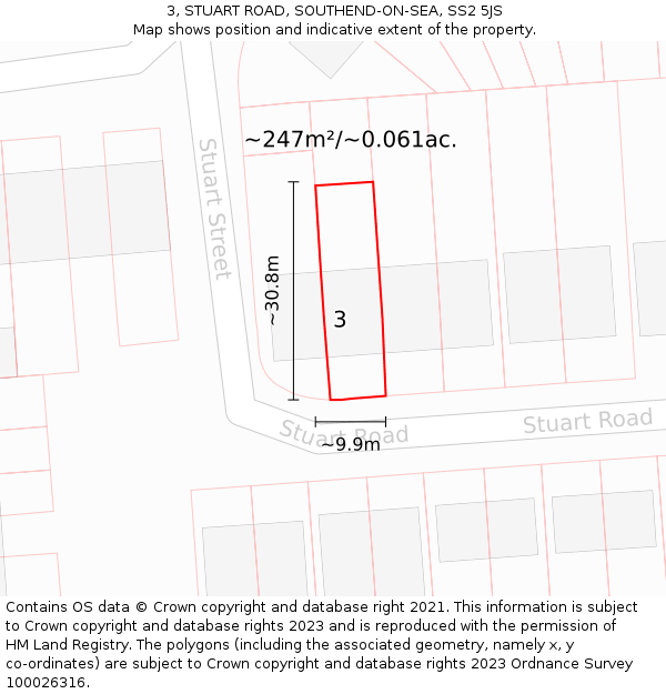 3, STUART ROAD, SOUTHEND-ON-SEA, SS2 5JS: Plot and title map