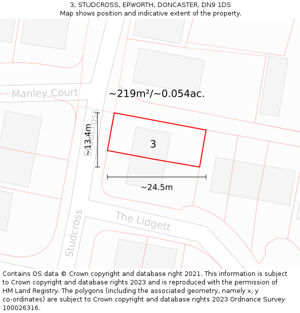 3, STUDCROSS, EPWORTH, DONCASTER, DN9 1DS: Plot and title map