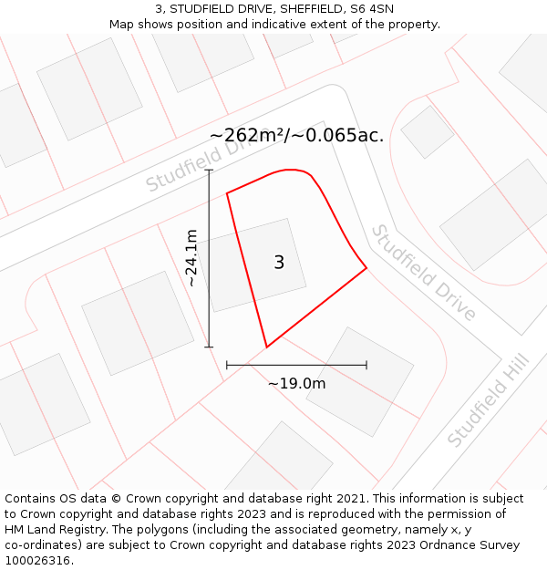 3, STUDFIELD DRIVE, SHEFFIELD, S6 4SN: Plot and title map