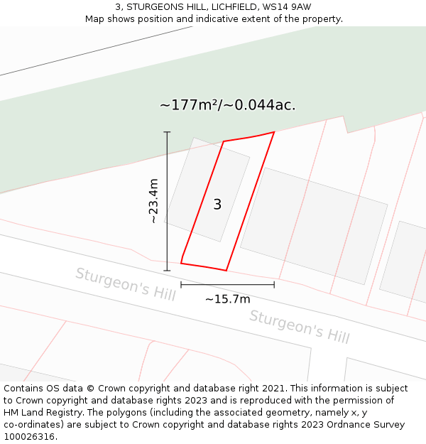 3, STURGEONS HILL, LICHFIELD, WS14 9AW: Plot and title map