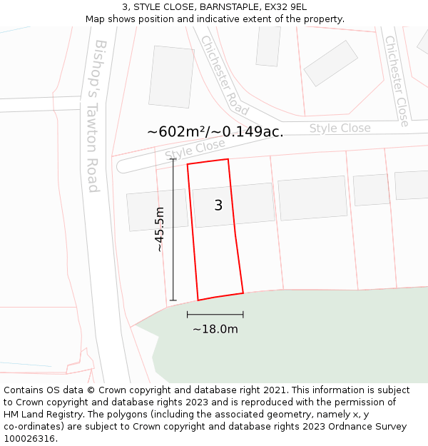 3, STYLE CLOSE, BARNSTAPLE, EX32 9EL: Plot and title map