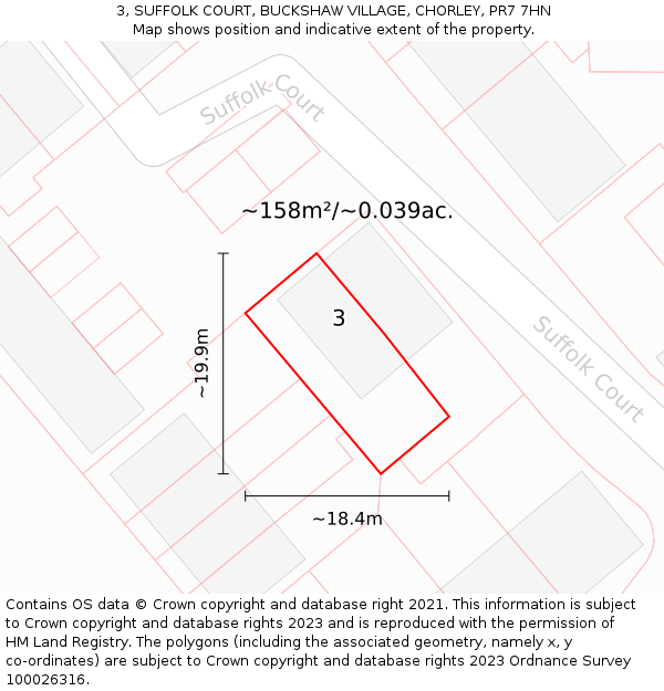 3, SUFFOLK COURT, BUCKSHAW VILLAGE, CHORLEY, PR7 7HN: Plot and title map