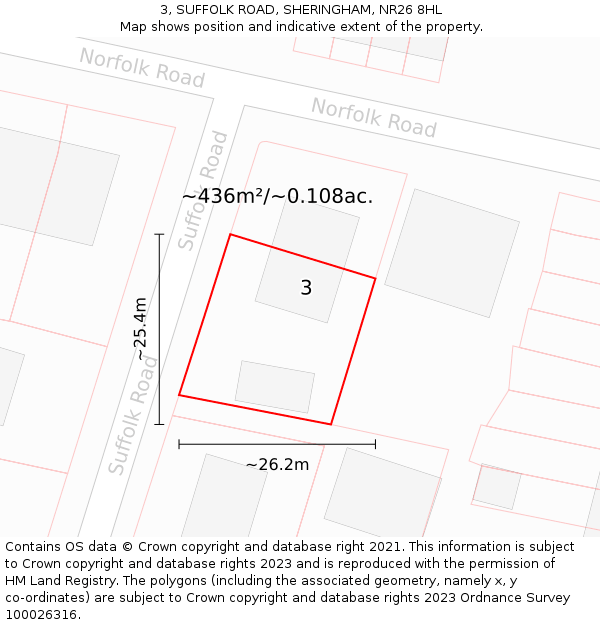 3, SUFFOLK ROAD, SHERINGHAM, NR26 8HL: Plot and title map