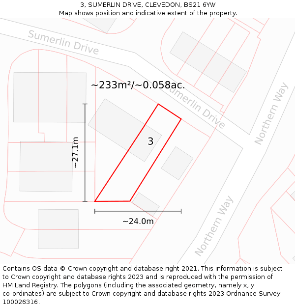 3, SUMERLIN DRIVE, CLEVEDON, BS21 6YW: Plot and title map
